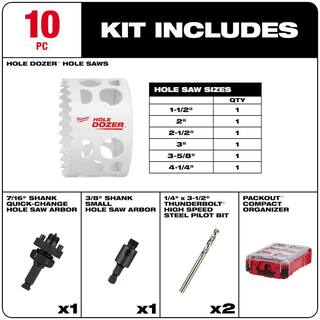 MW Hole Dozer Bi-Metal General Purpose Hole Saw Set with PACKOUT Compact Organizer (10-Piece) 49-22-5606