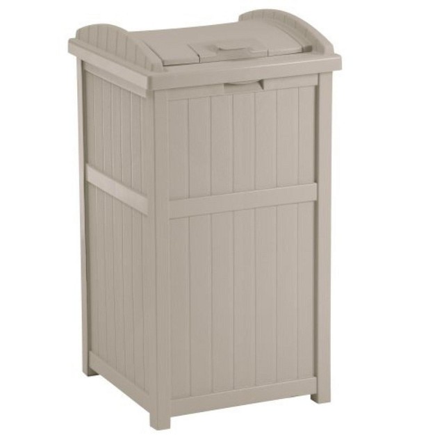 Suncast Trash Hideaway 33 Gallon Garbage Container 1 Beige amp 1 Brown 2 Pack