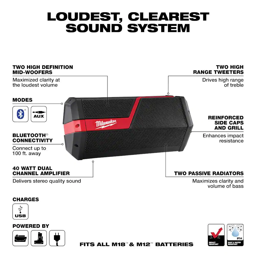 Milwaukee M18/M12 Lithium-Ion Cordless Wireless Jobsite Speaker