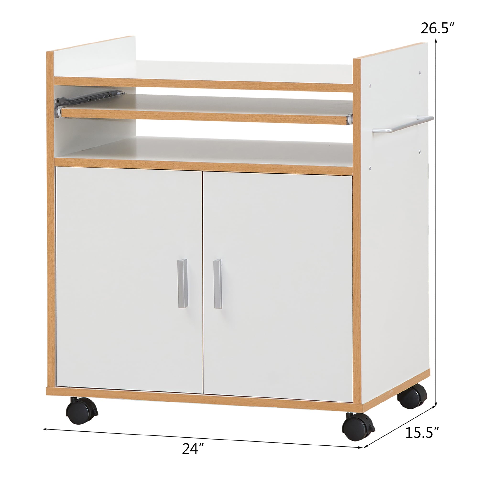 Costway Rolling Kitchen Trolley Microwave Cart Storage Cabinet W/ Removable Shelf White