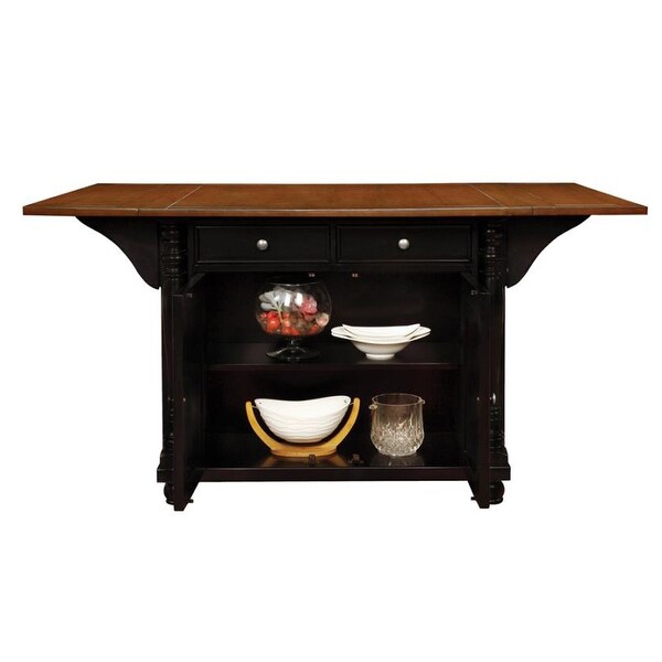 Wood Dining Table with 2 Drawers in Brown and Black