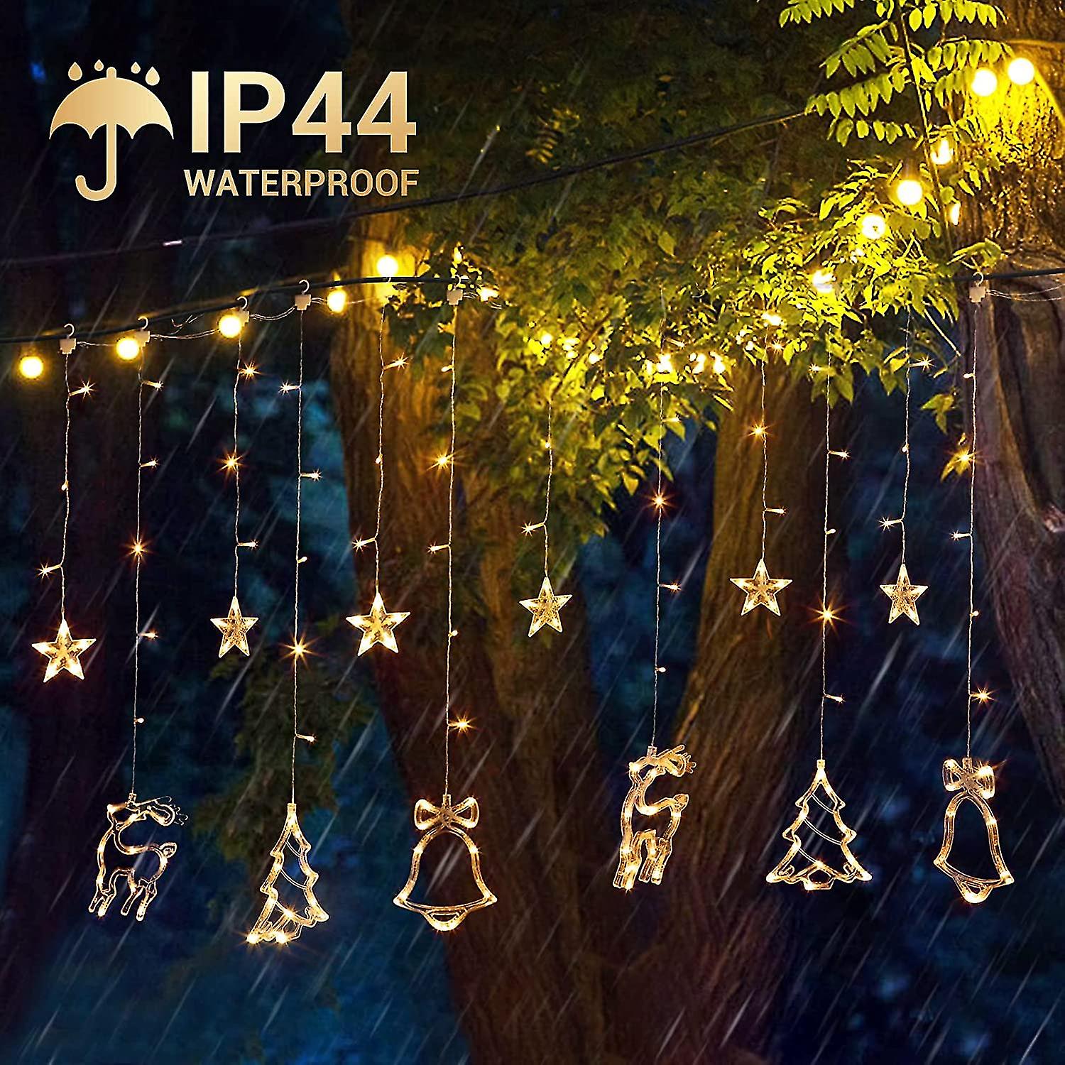 Curtain Fairy Lights， 138 Led Star Curtain String Lights With Christmas Tree Reindeer Bells 8 Flash Modes Plug-in Indoor Outdoor Decor Lightning Chris