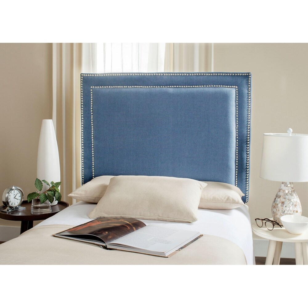 SAFAVIEH Cory Navy Upholstered Headboard   Silver Nailhead (Twin)