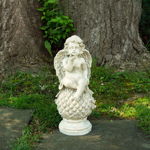 Cherub Angel Sitting On Finial Outdoor Garden Statue