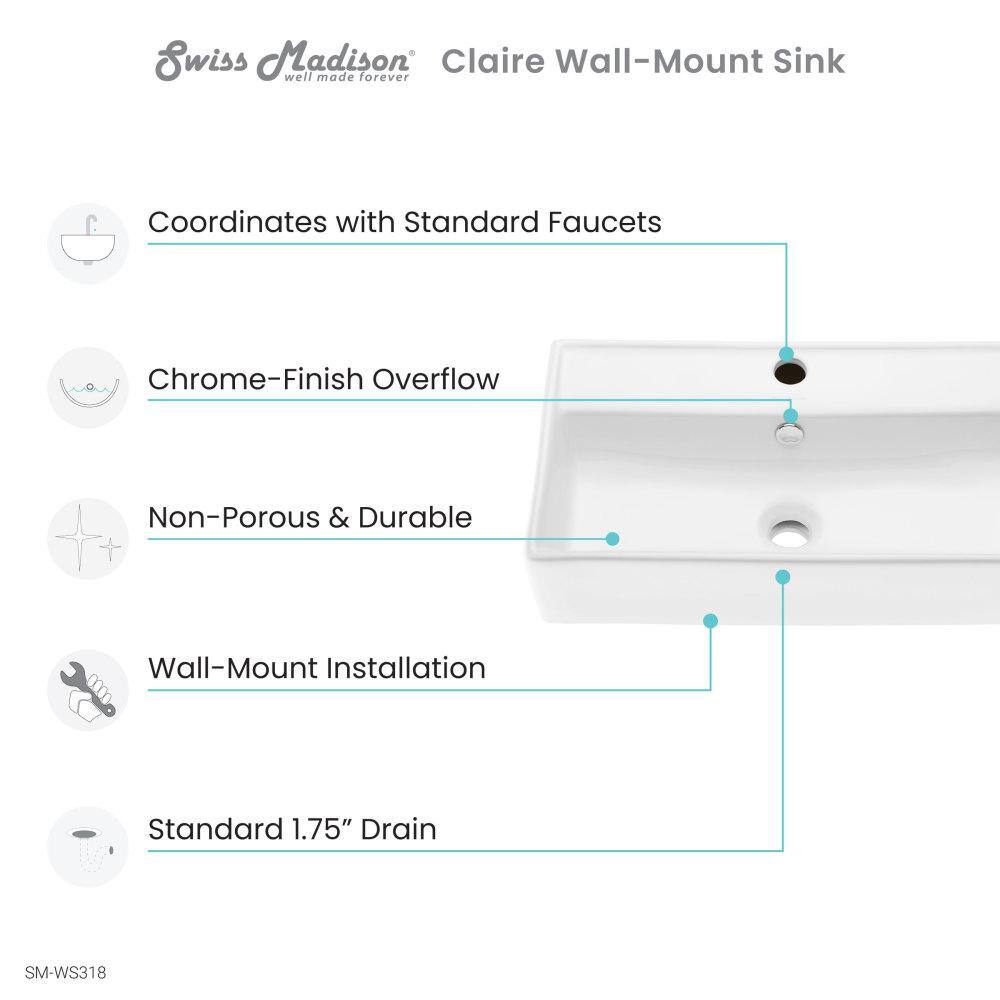 Swiss Madison Claire Ceramic Wall Hung Sink in White SM-WS318