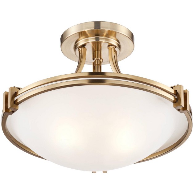 Wide Warm Brass 2 light White Glass Bowl For Bedroom Kitchen Living Room