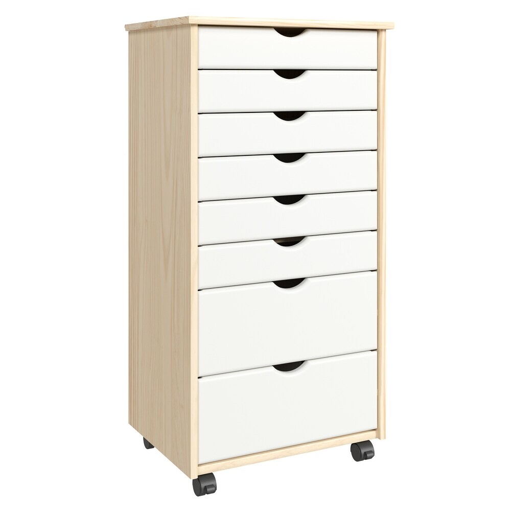 Adeptus Original Roll Cart  Solid Wood  6+2 Drawer Extra Wide Roll Cart  Natural and White