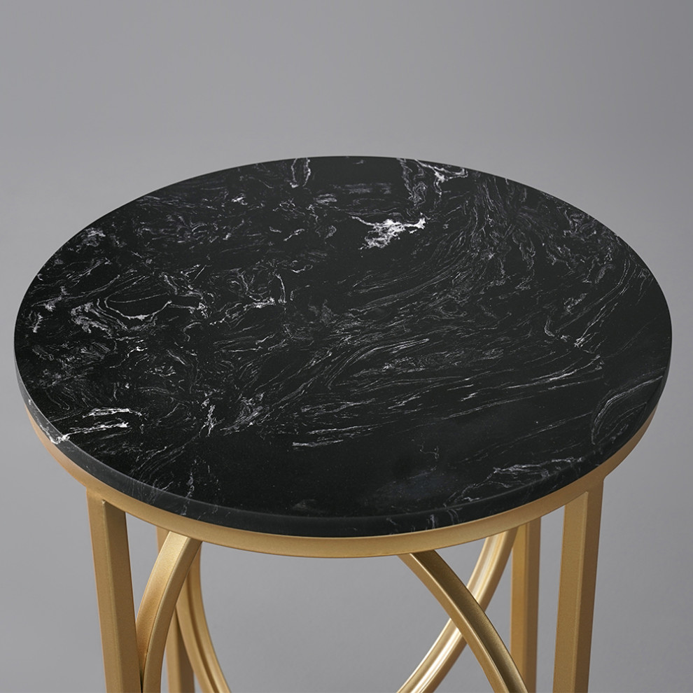 Black Round End Table Marble Top Side Table Metal in Gold   Contemporary   Side Tables And End Tables   by Homary International Limited  Houzz