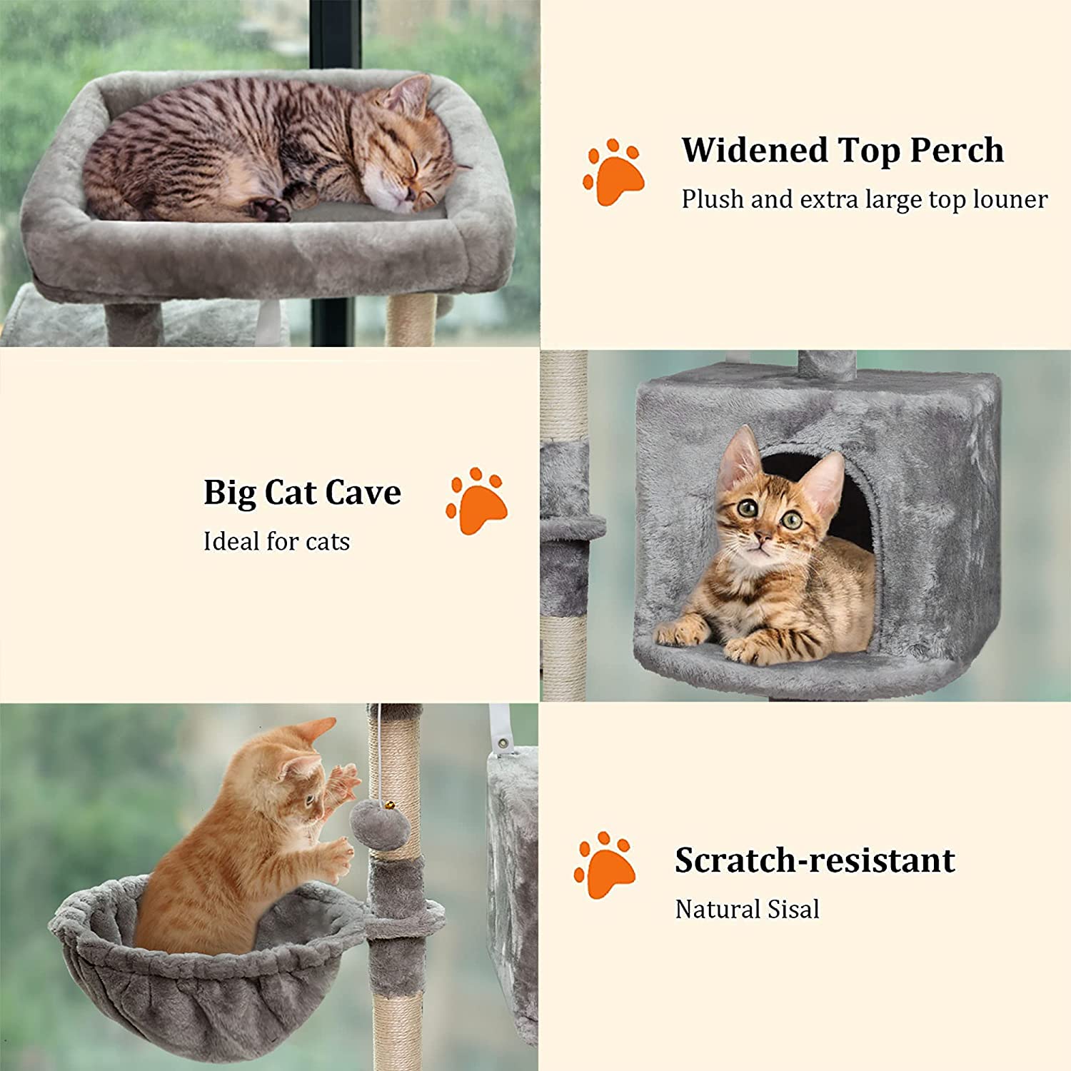 Small Cat Tree for Indoor Cats, Activity Cat Tower, Condo with Scratching Post for Kittens, Climbing Stand with Basket & Hanging Ball for Play Rest (Grey)