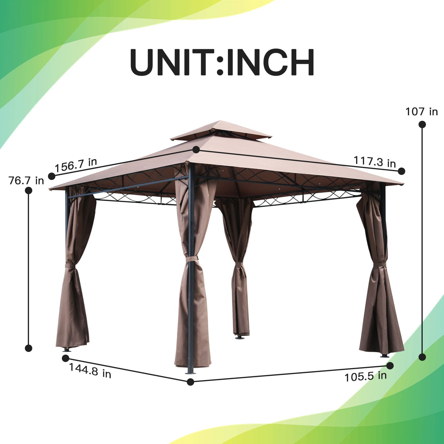 FDW Canopy Tent Gazebo 10' X 13' Grill Gazebo for Outdoor Patio Large Garden Top Gazebo, Brown