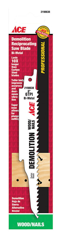 Ace 6 in. Bi-Metal Reciprocating Saw Blade 6 TPI 1 pk