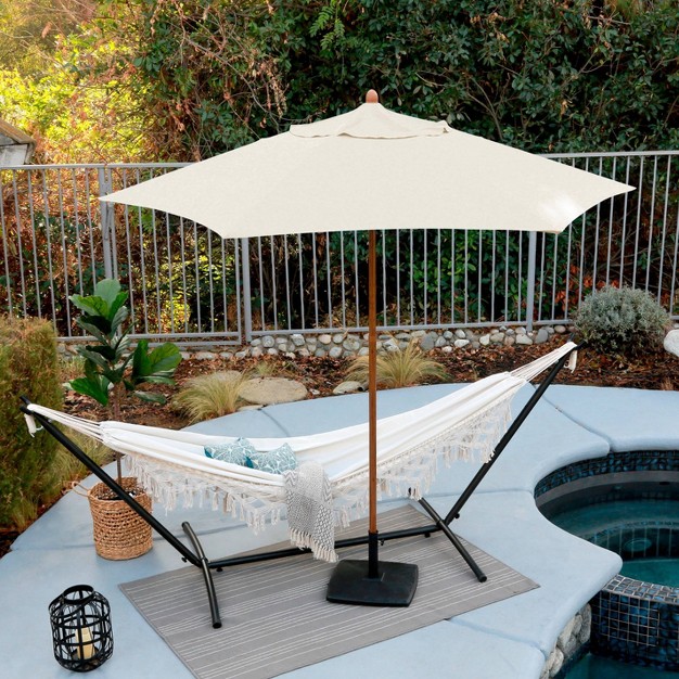 Astella 9 x27 X 9 x27 Round Wood Grain Steel Patio Umbrella Natural