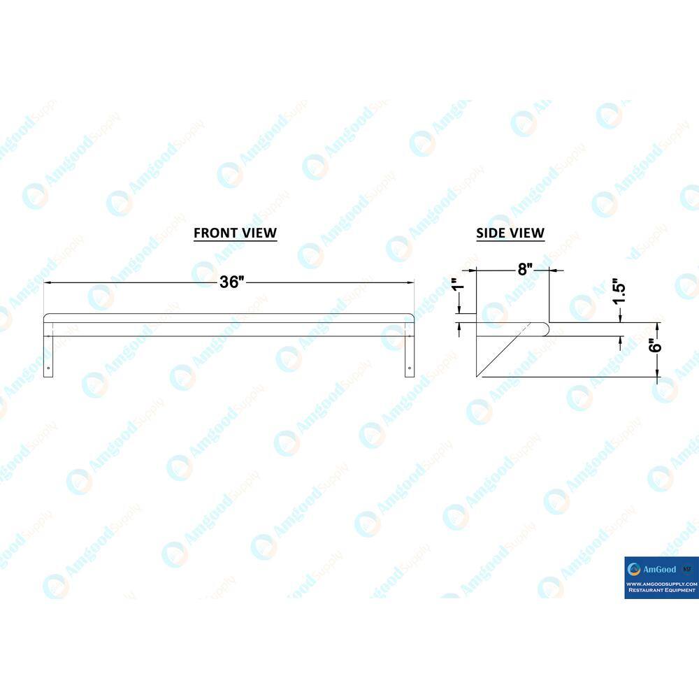 AMGOOD 8 in. x 36 in. Stainless Steel Wall Shelf. Kitchen Restaurant Garage Laundry Utility Room Metal Shelf with Brackets AMG WS-0836