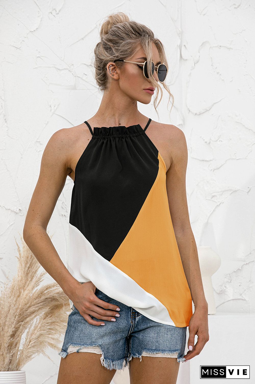 Color Block Halter Sleeveless Tank Top