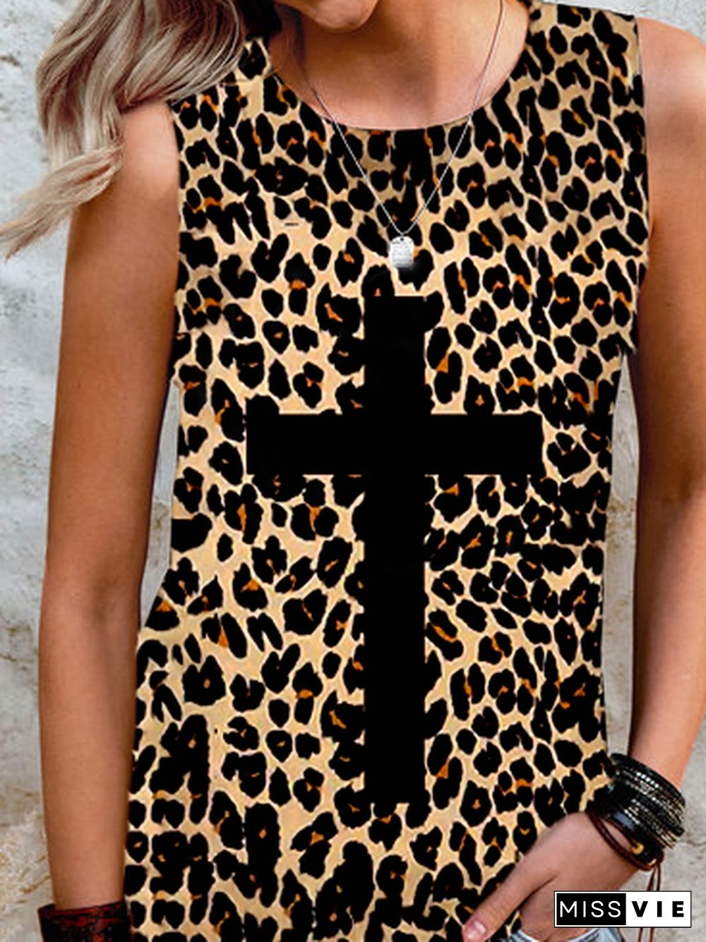 Casual Sleeveless Leopard T-shirt