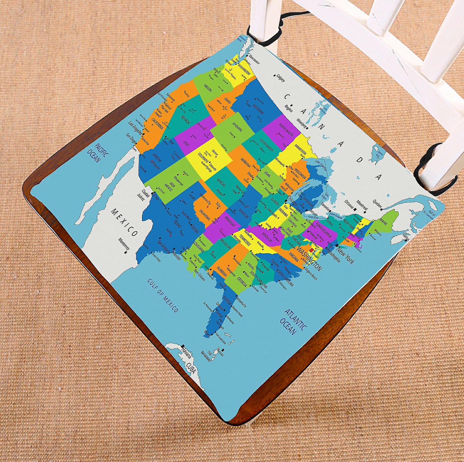 Educational Chair Pad， Colorful United States Of America Political Map Seat Cushion Chair Cushion Floor Cushion 50x50 Cm