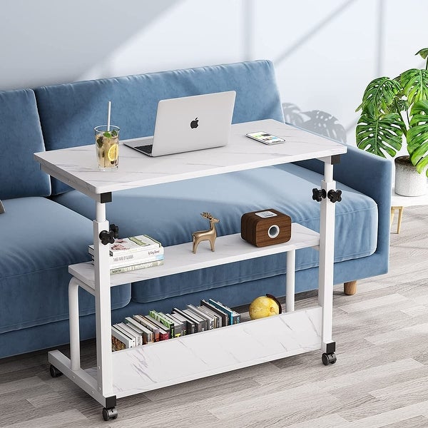 Portable Desk with Wheels， Height Adjustable Rolling Side Table for Bedside Sofa Couch