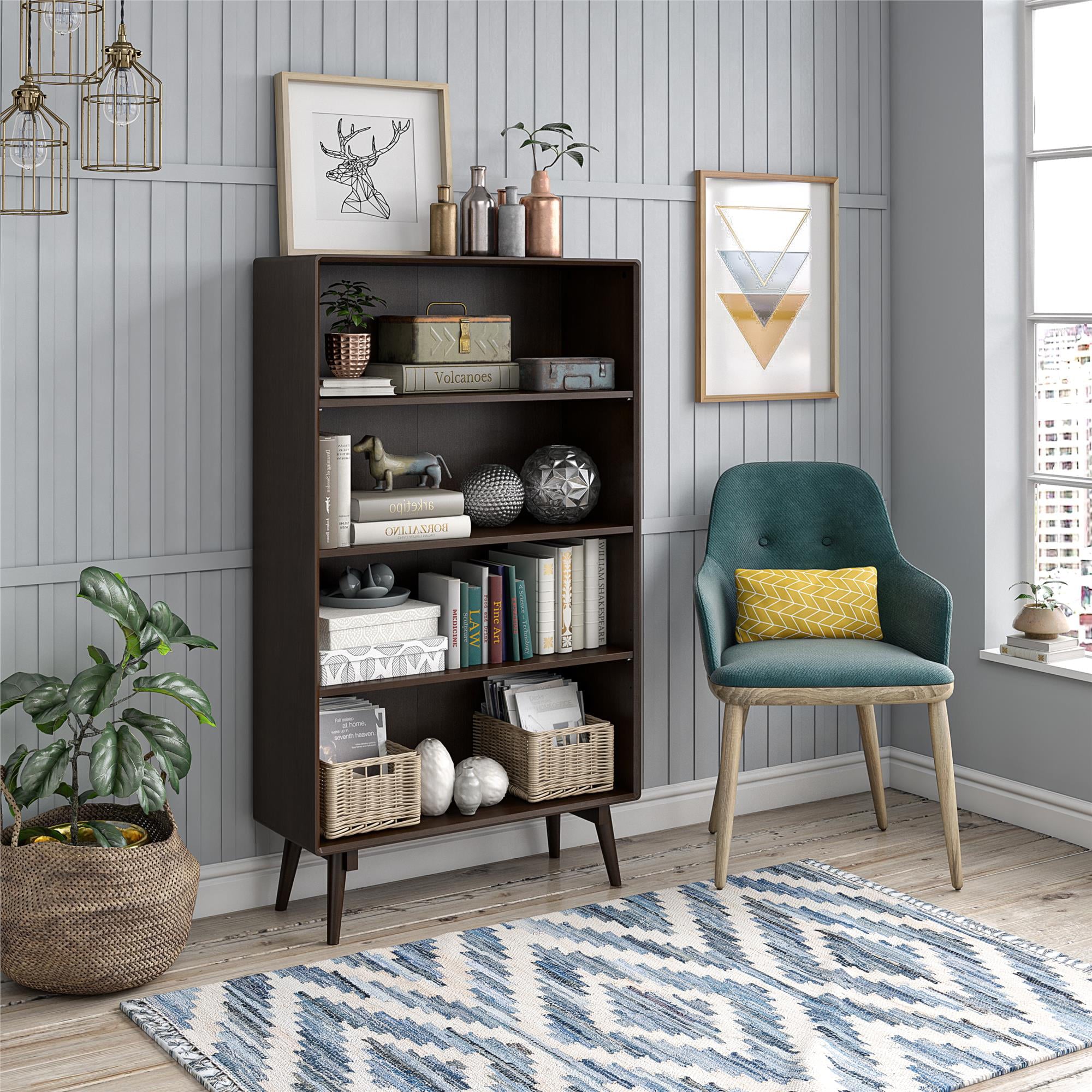 Novogratz Brittany 4 Shelf Bookcase, Walnut