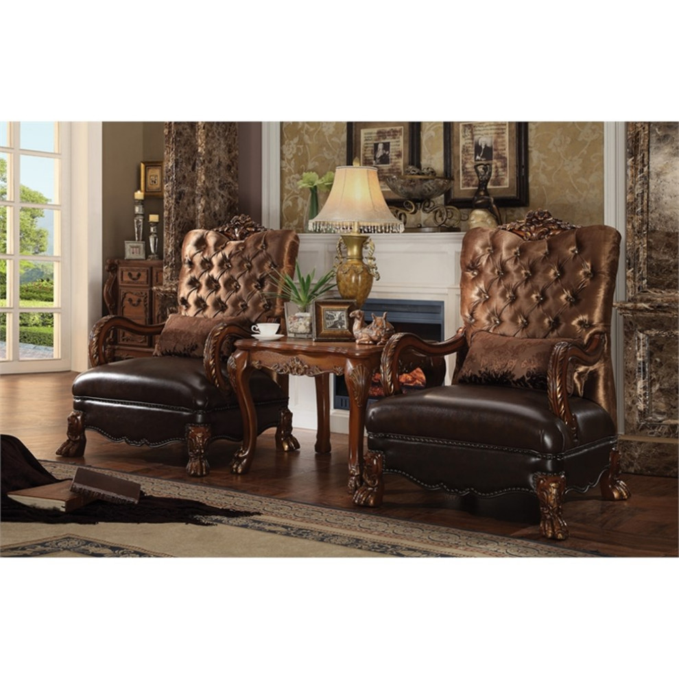 Acme Versailles Living Room Chair in Golden Brown Velvet  ampCherry Oak 52097   Victorian   Armchairs And Accent Chairs   by Homesquare  Houzz