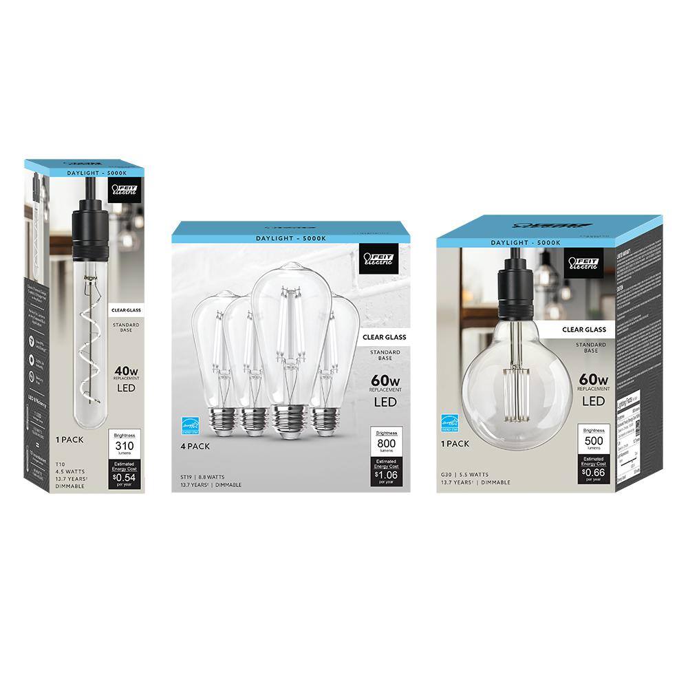 Feit Electric 60-Watt Equivalent ST19 (4-Pack) G30 (2-Pack) and 40-Watt T10L Vintage Edison LED Light Bulbs Bundle Set Daylight ST1960T10LSG3060950CAHDRP