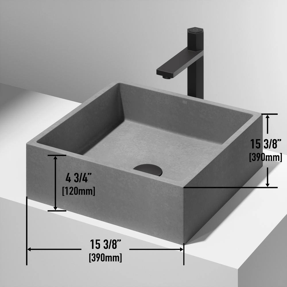 VIGO Alhambra Gothic Gray Concreto Stone 15 in. L x 15 in. W x 5 in. H Square Vessel Bathroom Sink VG04068