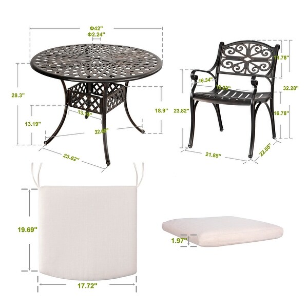 Nuu Garden 5 Pieces Cast Aluminum Outdoor Dining Set w/ Cushions