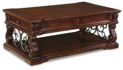 Signature Design by Ashley Alymere Traditional Lift Top Coffee Table, Hand-Finished with 2 Storage Drawers and Fixed Floor Shelf, Dark Brown