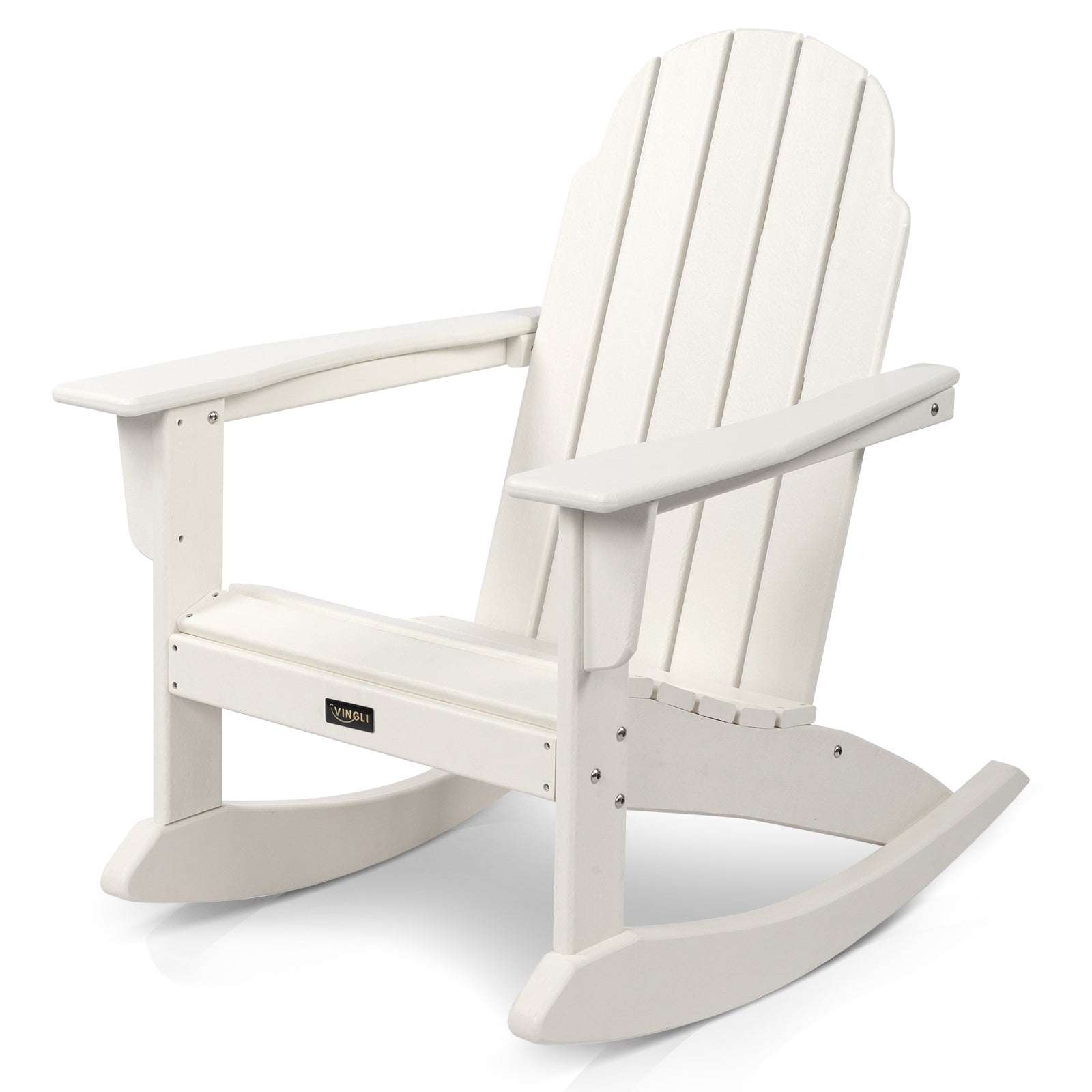 VINGLI Outdoor Rocking Chair, Plastic Adirondack Chair HDPE, 100% Recyclable Waterproof, for Pool Patio Lawn, White