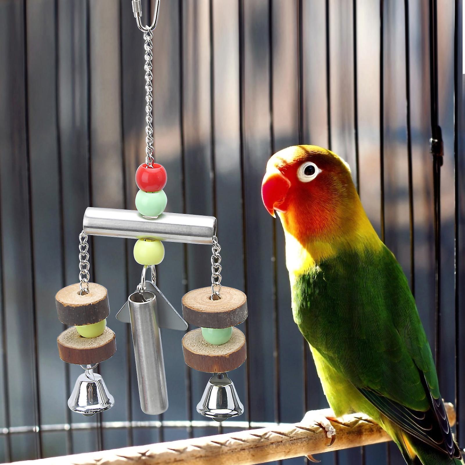 Pet Bird Squirrel Chewing Biting Hanging Standing Frame Stainless Steel Bell Cage Toys For Medium Large Parrots