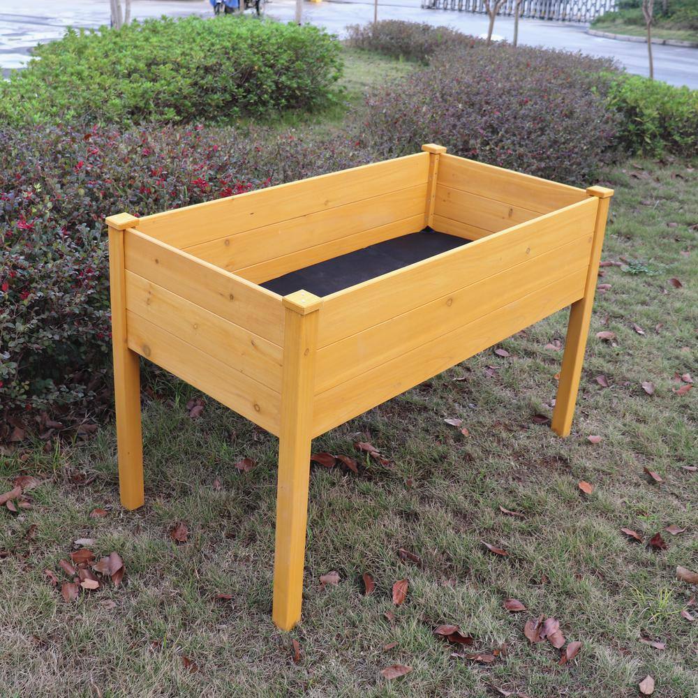 Natural Wood Outdoor Raised Garden Bed， Elevated Reinforced Large Garden Planters Boxes TN1017E-90