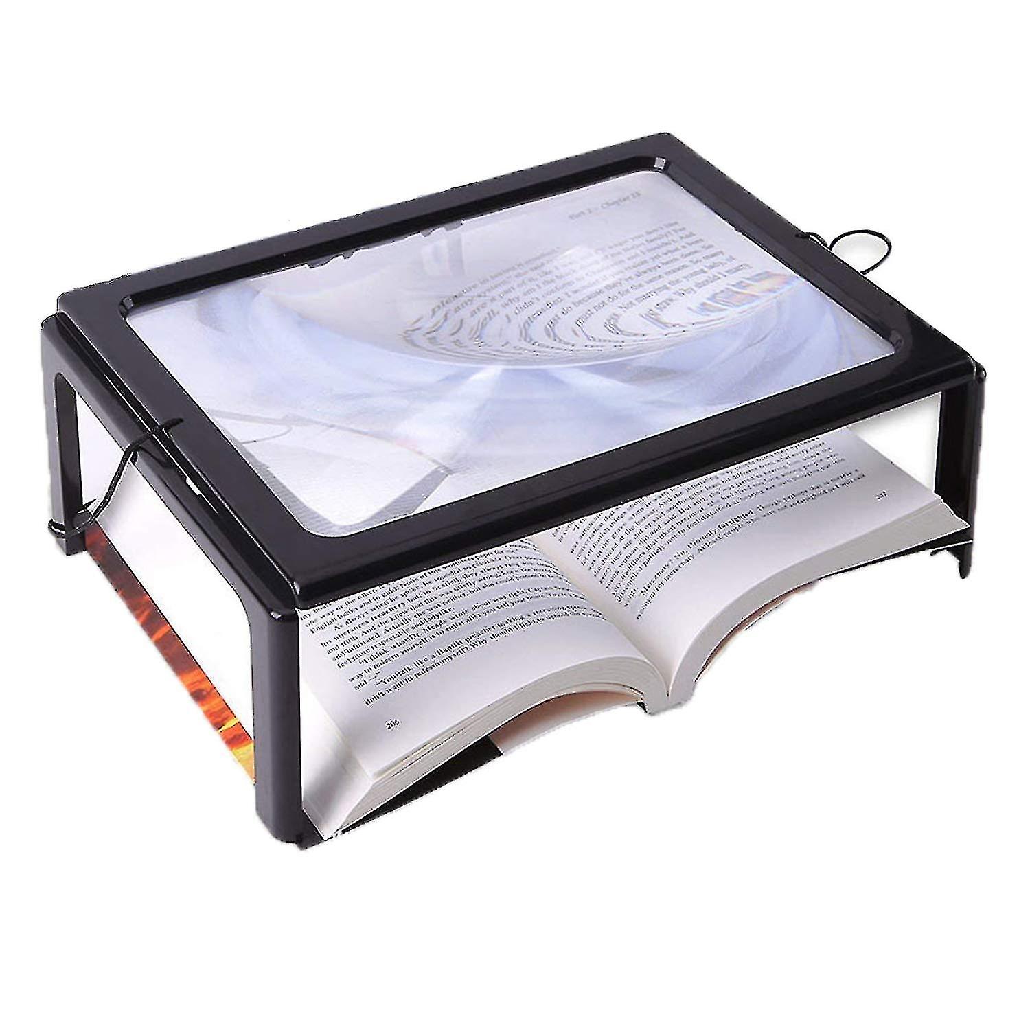 A4 Desktop Magnifying Glass Hand-free Rectangular Full-page Magnifier 4 Led Lights Illuminated 3x Re