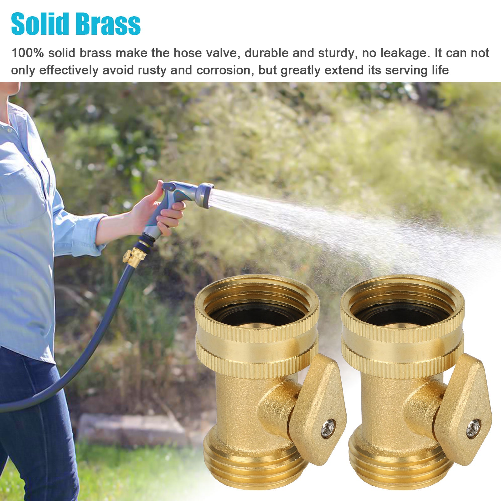 TSV 2pcs Heavy Duty Brass Garden Hose Shut Off Valve， Garden Hose Connectors， 3/4