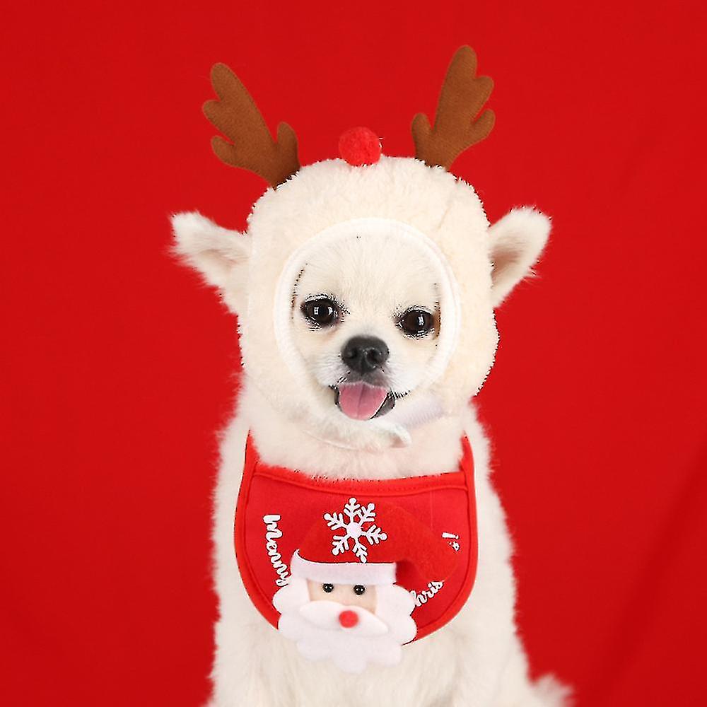 Pet Dog Cat Christmas Elk Hat Santa Bib Costume Puppy Xmas Party Fancy Dress