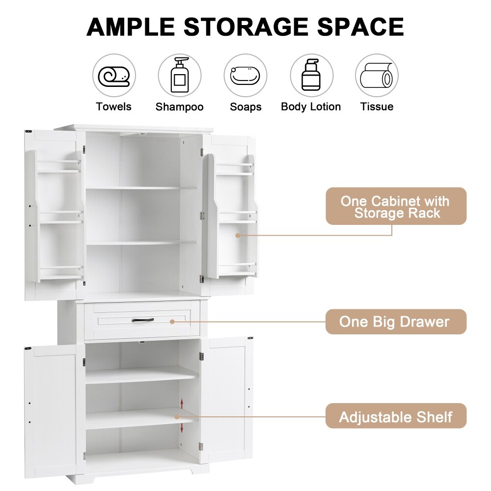 72.2'' H Bathroom Storage Cabinet with Doors and Drawer  Multiple Storage Space  Adjustable Shelf   72.2'' H