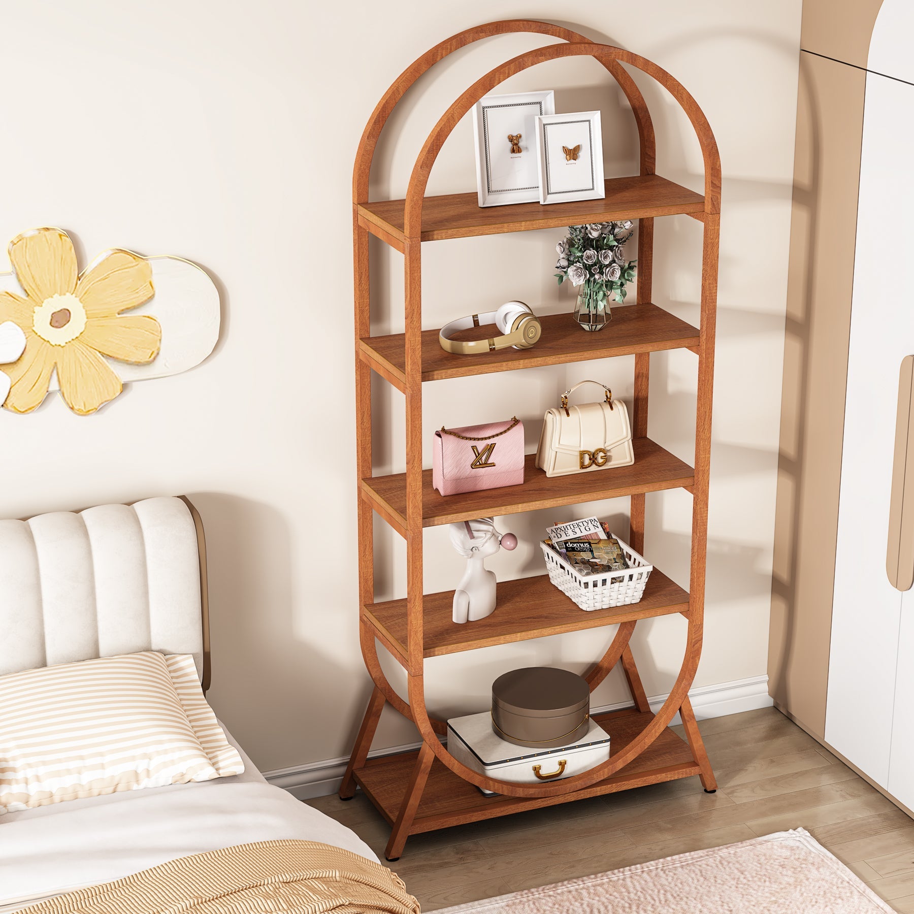 5-Tier Bookshelf, 70.8 Open Bookcase Arched Display Rack