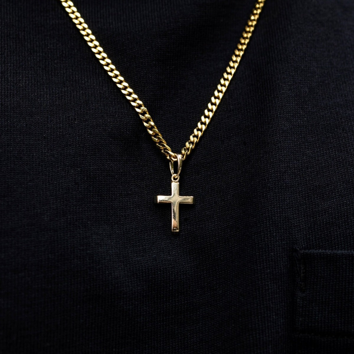 Micro Simple Cross Pendant in Yellow Gold