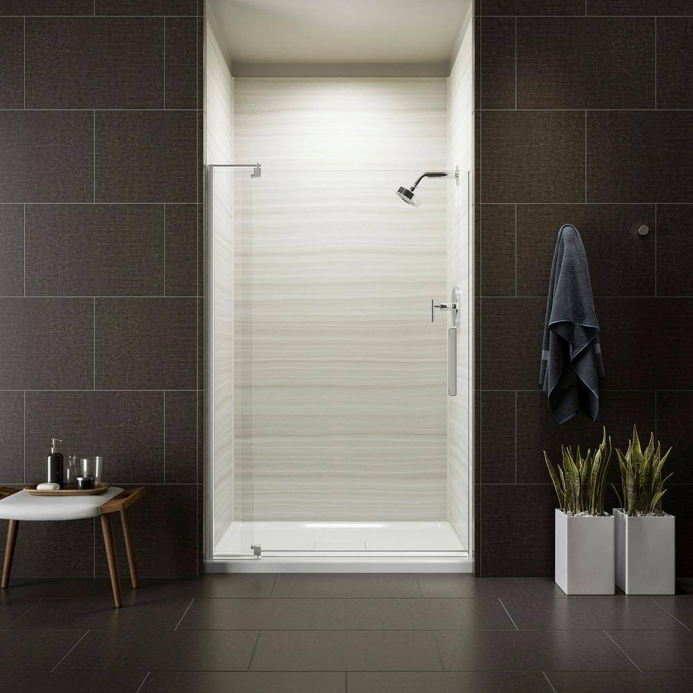 KOHLER Revel 48 in. x 70 in. Frameless Pivot Shower Door in Bright Polished Silver with Handle 707551-L-SHP