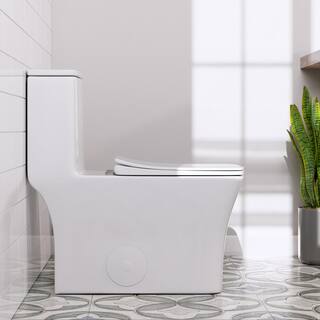 HOROW 1-piece 0.81.28 GPF Dual Flush Square Toilet in White with Seat Included HR-0413