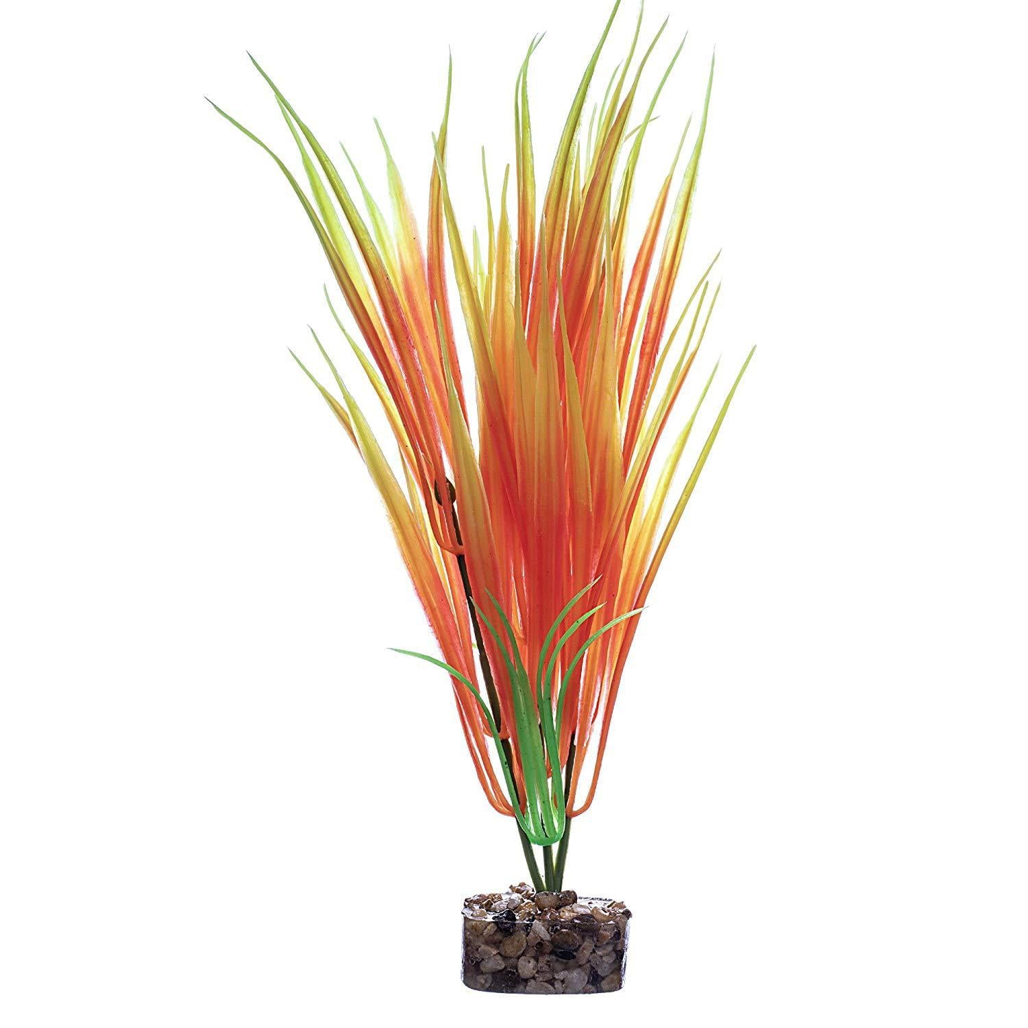 GloFish plant aquarium décor， orange and yellow extra-large， fluorescent under blue LED light