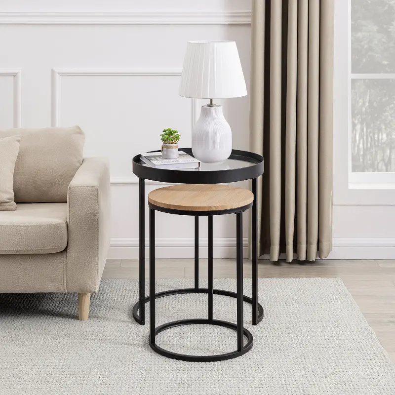 Cali Coastal Oak Metal and Glass Nesting Tables