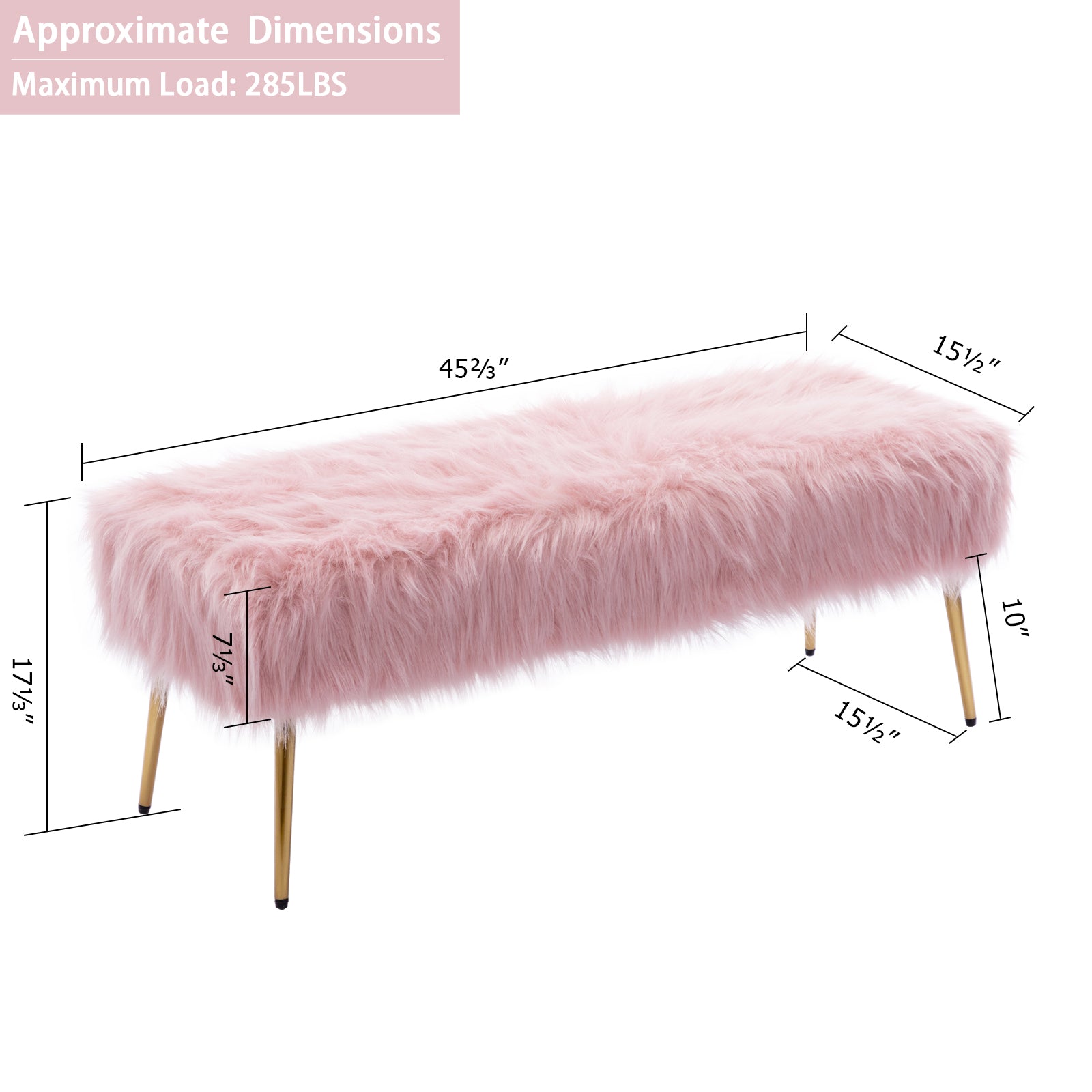 Duhome Elegant Lifestyle Velvet Upholstered Bench, Faux Fur Ottoman Bench End of Bed Bench for Bedroom Entryway, Pink