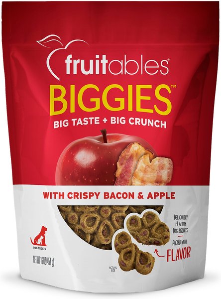 Fruitables Biggies With Real Crispy Bacon and Apple Dog Treats， 16-oz bag