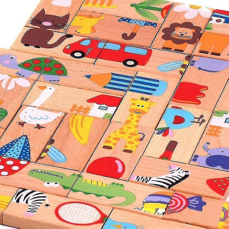 28 Pieces/set Of Animal Color Wooden Dominoes Cartoon Baby Toys Children Games