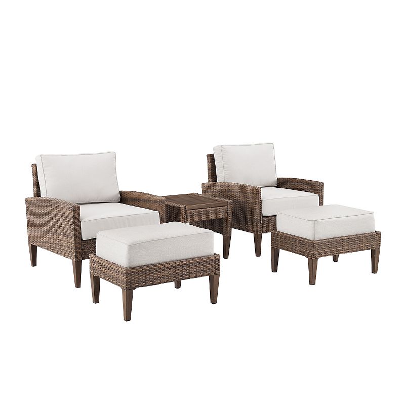 Crosley Capella Wicker Patio Chair， Ottoman and End Table 5-piece Set