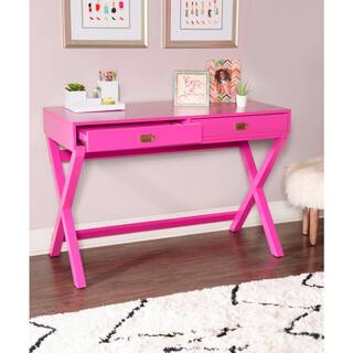 Linon Home Decor 44 in. Rectangular Raspberry Pink 2 Drawer Writing Desk with Built-In Storage THD00683