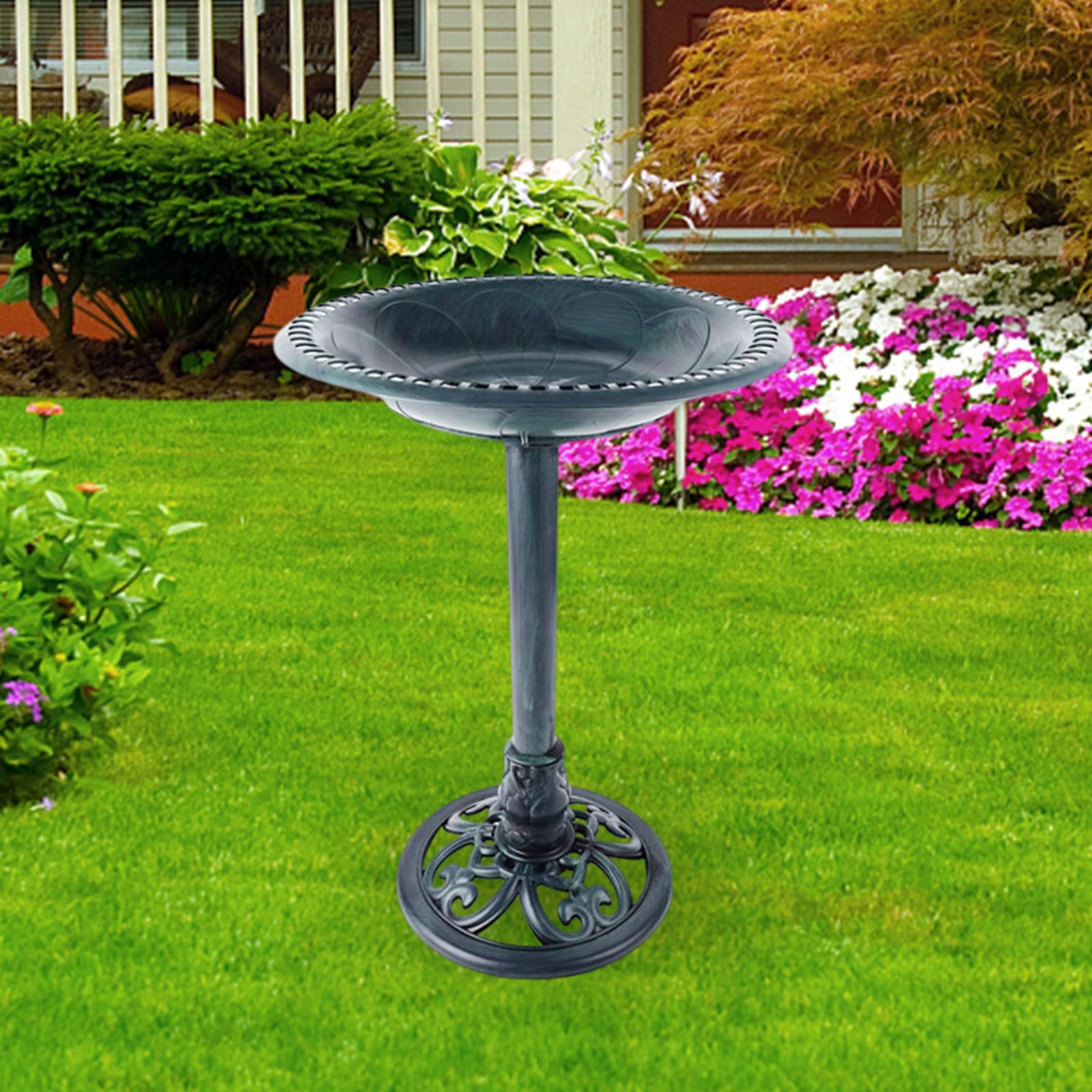 Outdoor Bird Bath Antique Style Flower Design Lightweight Weather Resistant Standing Birdbaths for Patio Lawn Balcony Courtyard Ornament Green