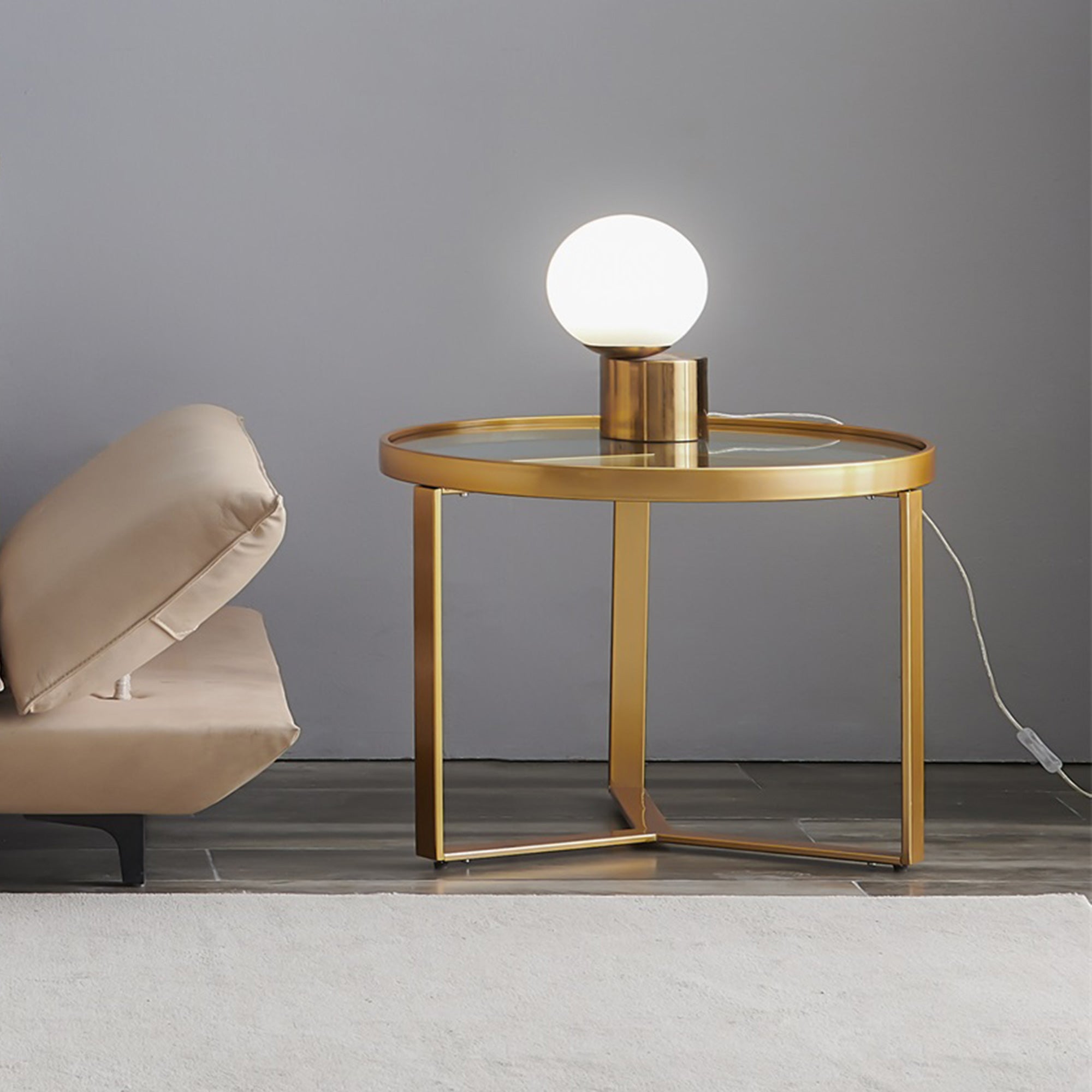 Andoer Golden Modern coffee table,Golden metal frame with round tempered glass tabletop