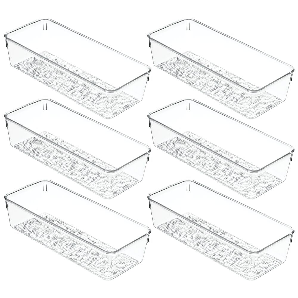 mDesign Plastic Drawer Organizer Storage Tray for Bathroom Vanity, Countertop, Cabinet - Holds Makeup Brushes, Eyeliner, Lip Pencils, Hair Accessories - Textured Base, 5" Wide, 6 Pack - Clear