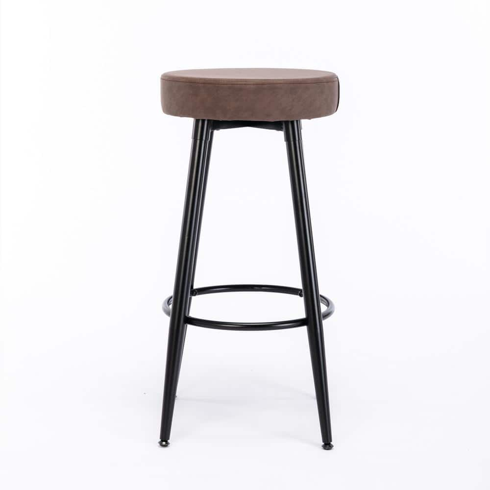 mieres 28 in. H Industrial PU Leather Bar Stools Round Kitchen Counter Stools Bar Chairs with Metal Leg (Set of 2) YWZW1143412041