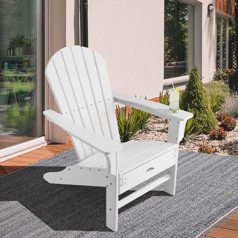 HDPE Adirondack Chair with Retractable Ottoman, Outdoor Chaise Lounge Chair for Lawn Pool Deck